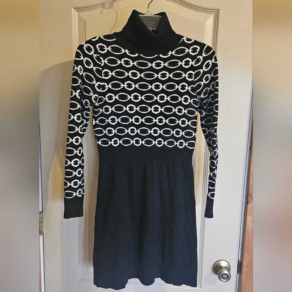 Vintage Original Milly Of New York Turtle Neck Long Sleeve Dress Medium Black